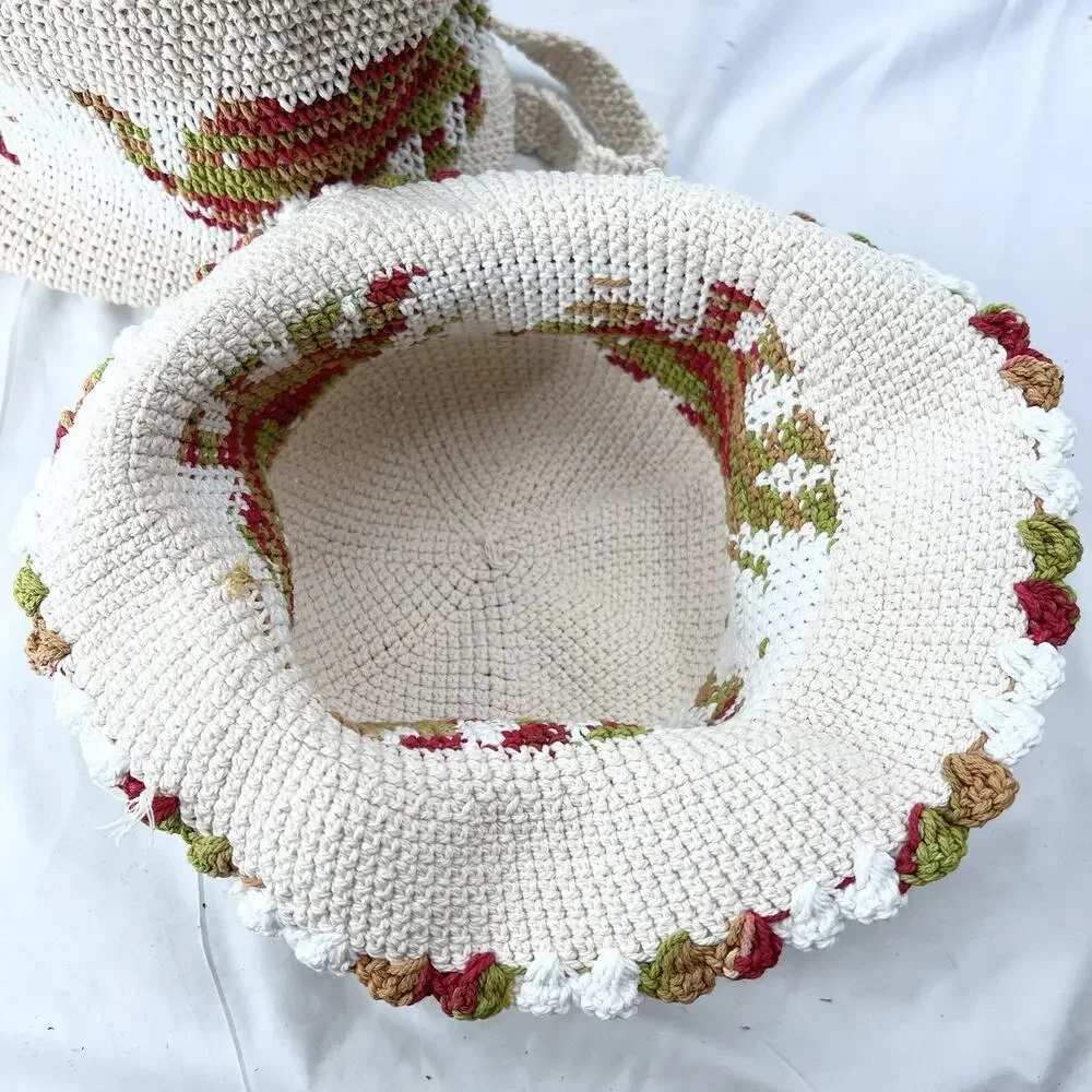 Handmade Boho Crochet Backpack Nap Sack Elephant Design & Matching Bucket Hat